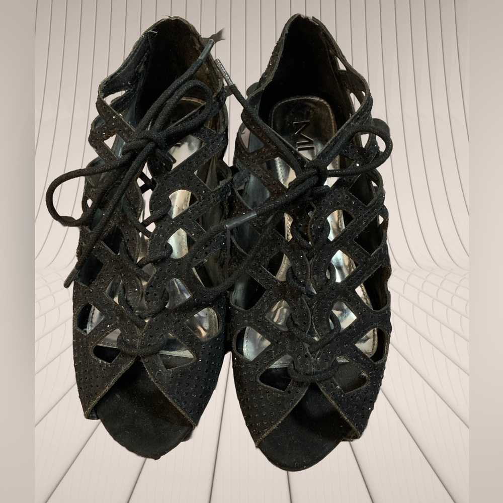 Black Peek-a-boo Low Wedge Women's Shoes